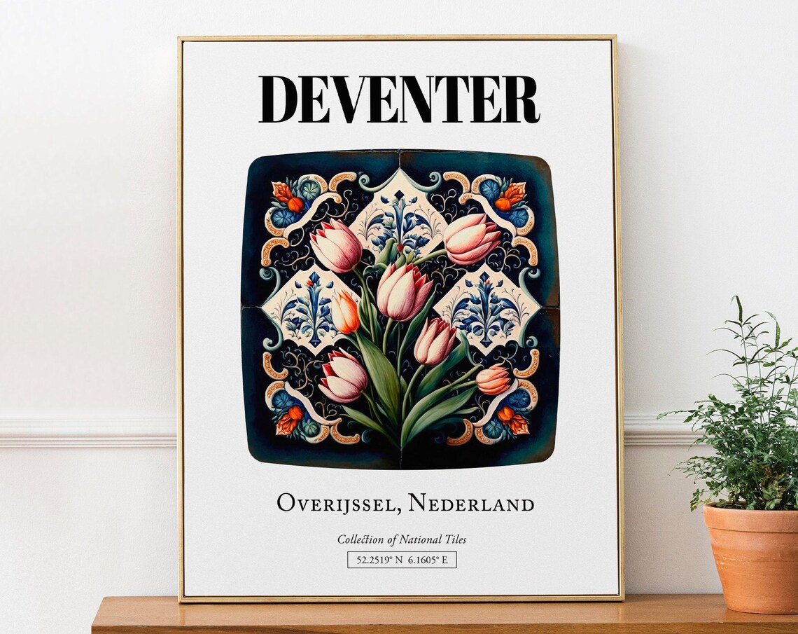 Deventer Netherlands Traditional Tile, Travel Poster