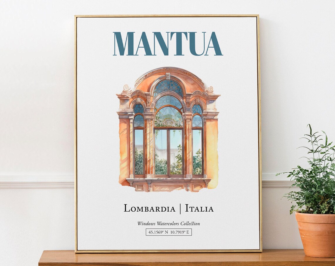 Mantua Lombardia Italia Travel Poster, Watercolor Style