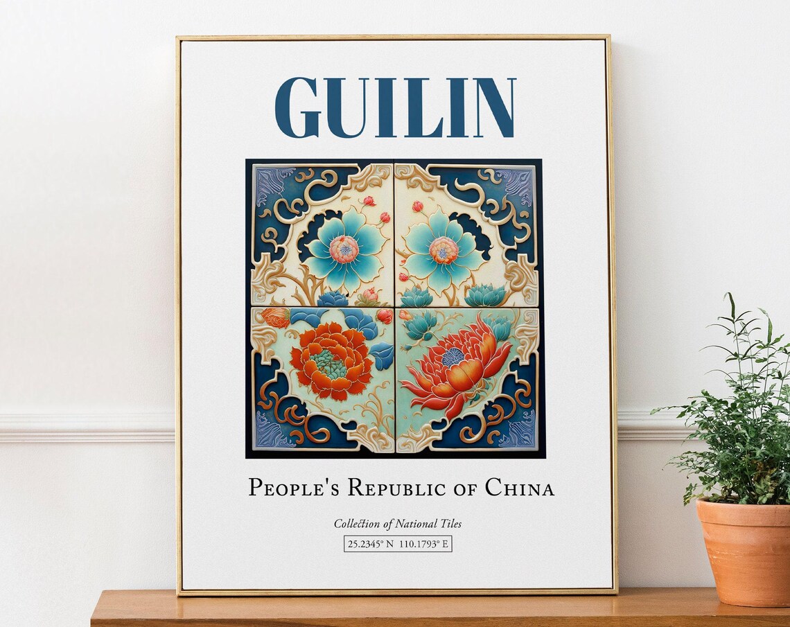 Guilin China Traditional Tile Travel Poster