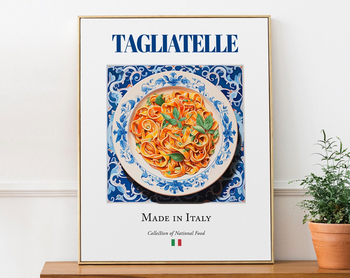 Tagliatelle on Maiolica Tile Plate, Italian Food Art Print
