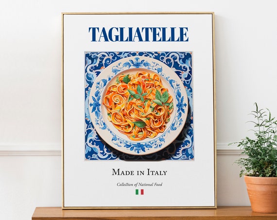 Tagliatelle on Maiolica Tile Plate, Italian Food Art Print