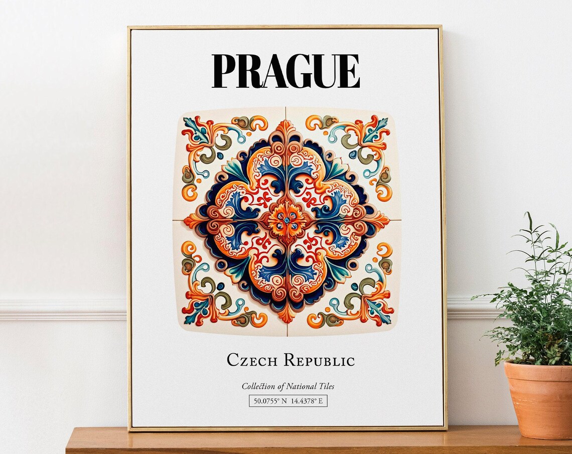 Prague Traditional Tile Pattern Travel Poster