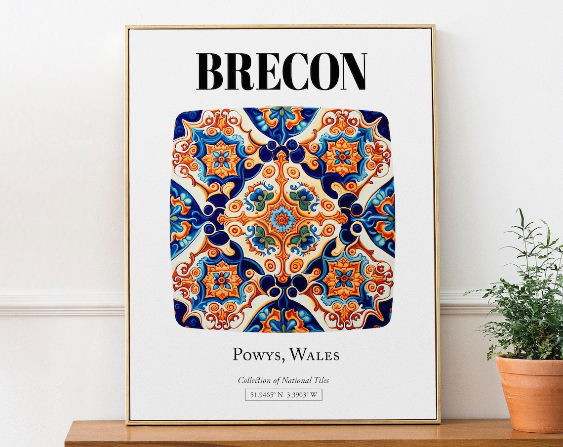 Brecon Powys Wales Traditional Tile Pattern Travel Poster