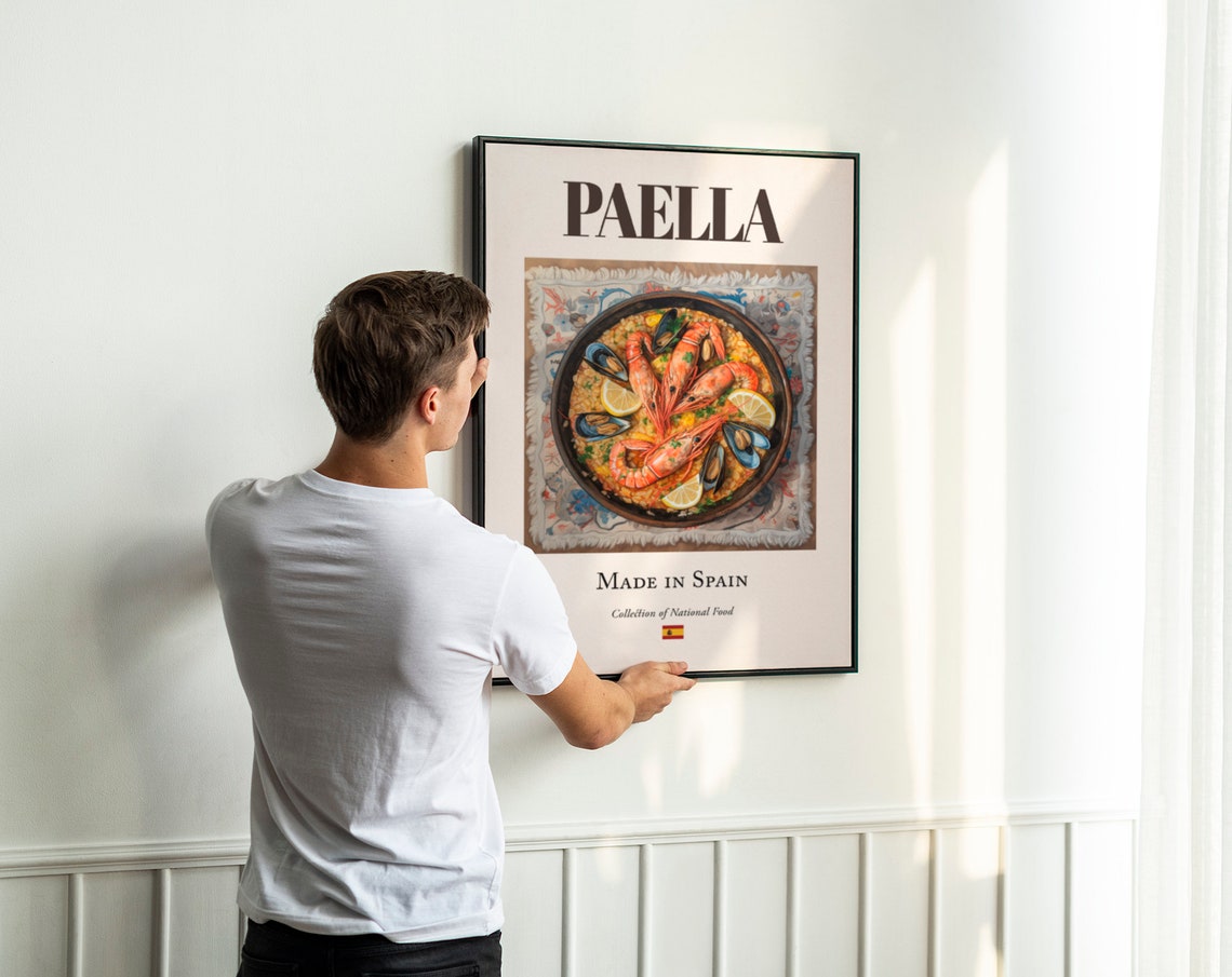 Paella on Maiolica Tile Plate Art Print, Spanish Food - Image 3