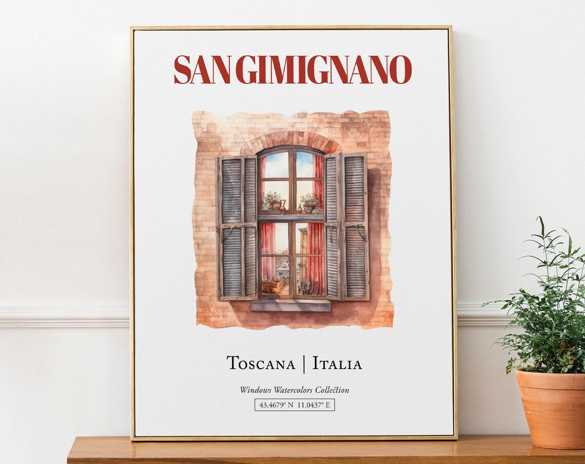 San Gimignano Toscana Italia Travel Poster, Watercolor