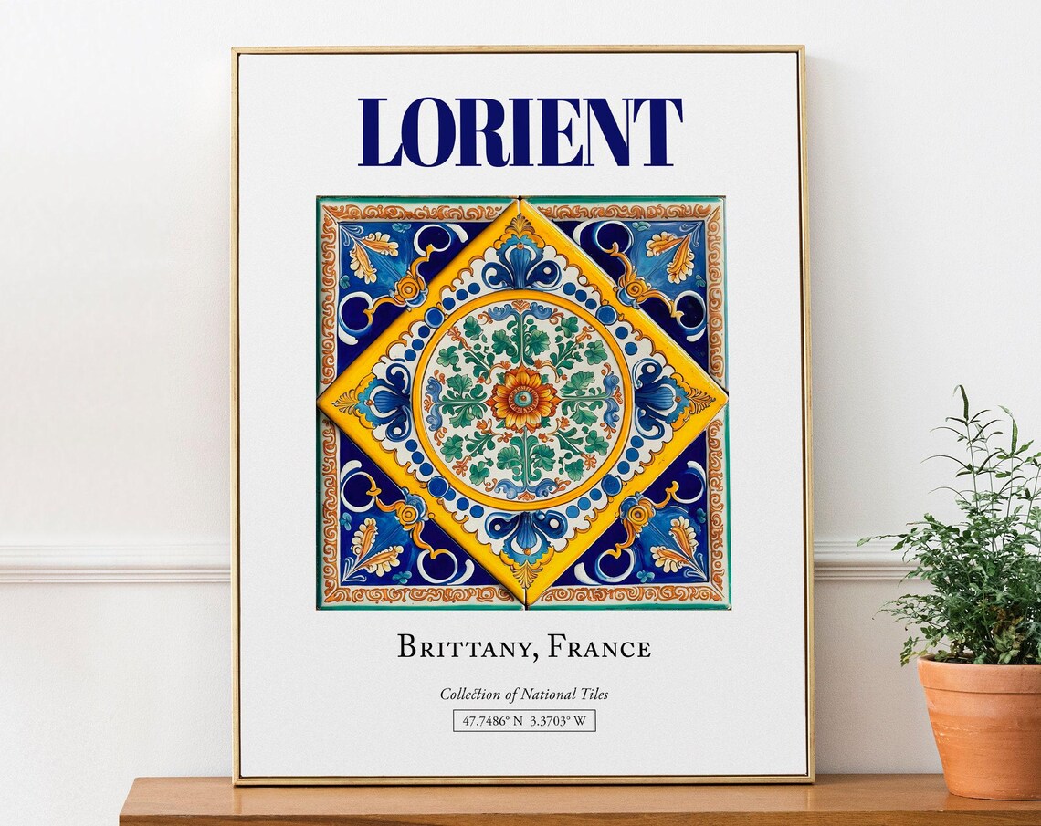Lorient Brittany France Folk Tile Travel Poster