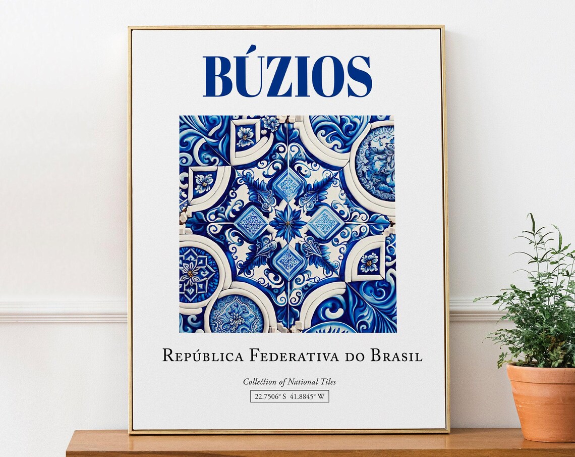 Bzios Brasil Folk Azulejo Tile Art Print