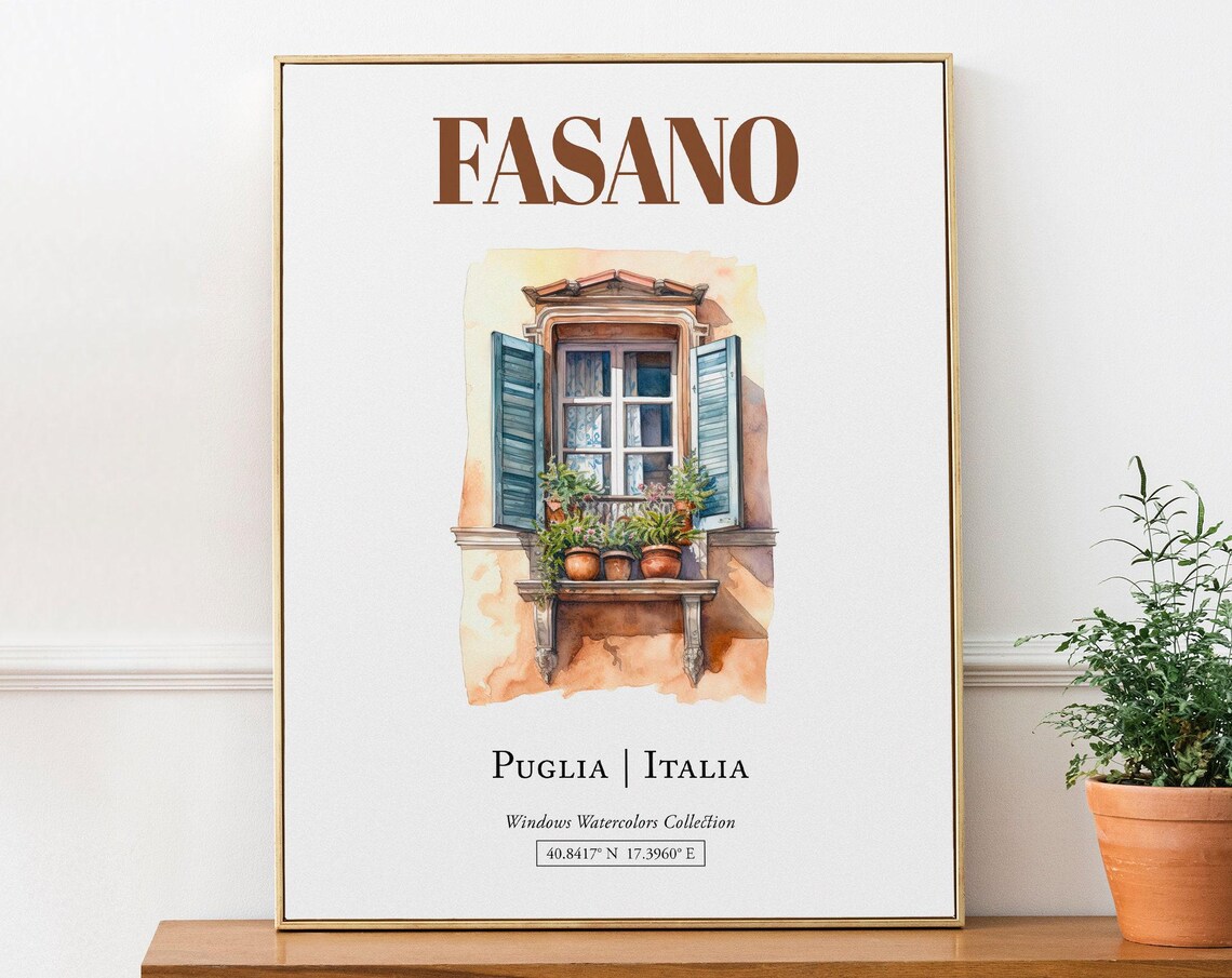 Fasano Puglia Italia Travel Poster, Watercolor Illustration