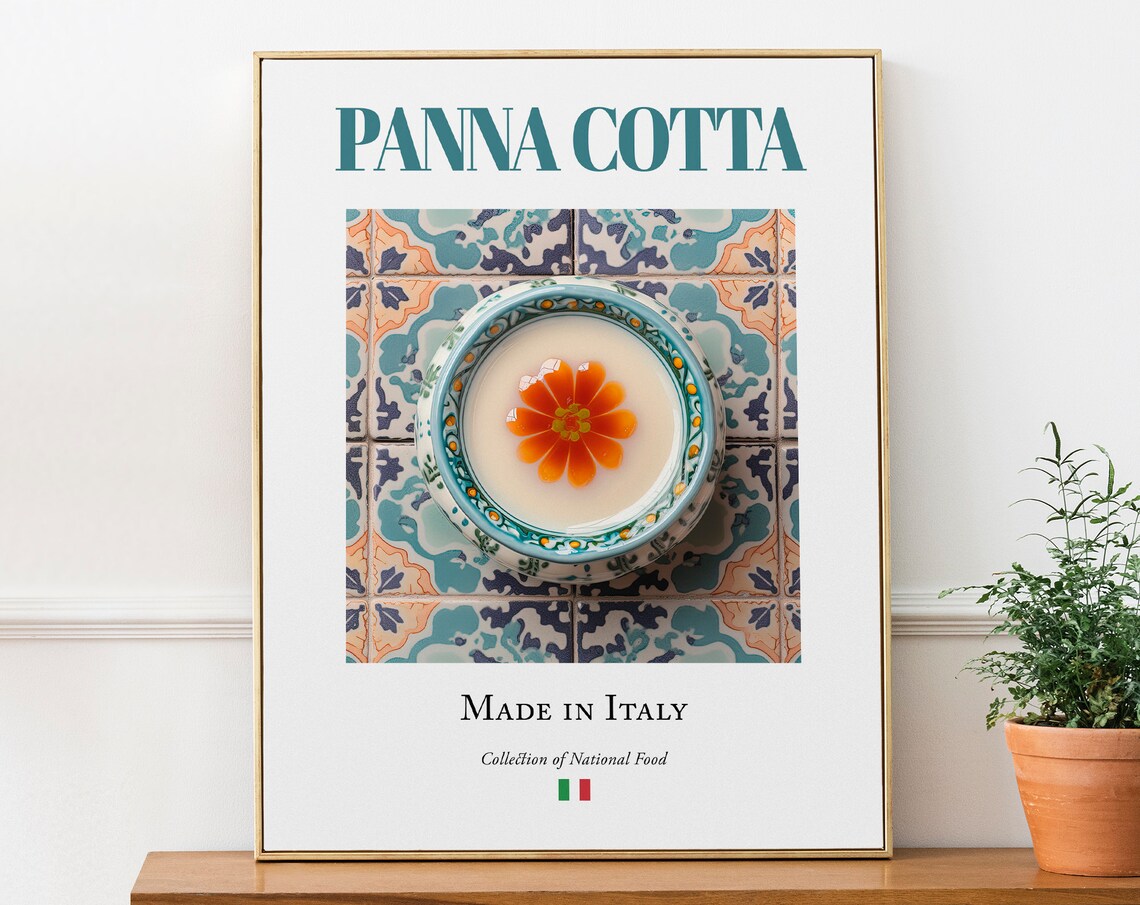 Panna Cotta on Maiolica Tile Plate, Foodie Gift Poster