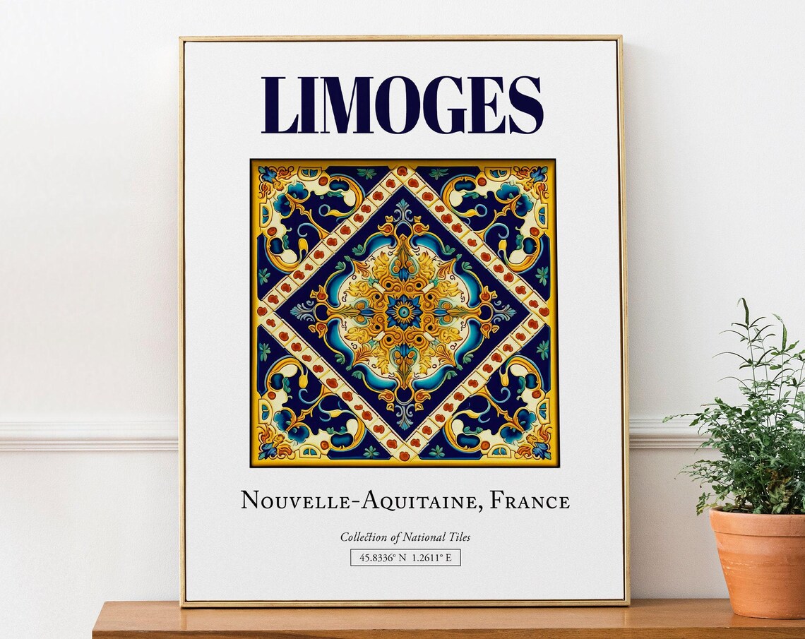 Limoges Nouvelleaquitaine France Folk Tile Travel Poster