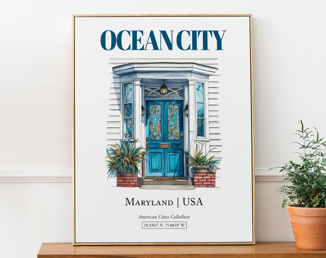 Ocean City Maryland USA Minimalist Watercolor Poster
