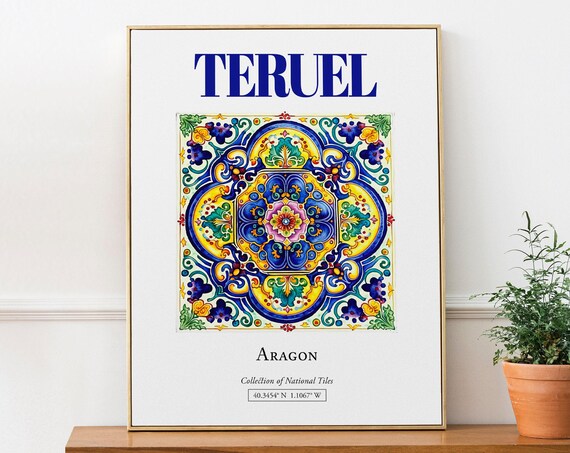 Teruel Aragon Spain Folk Tile Travel Poster
