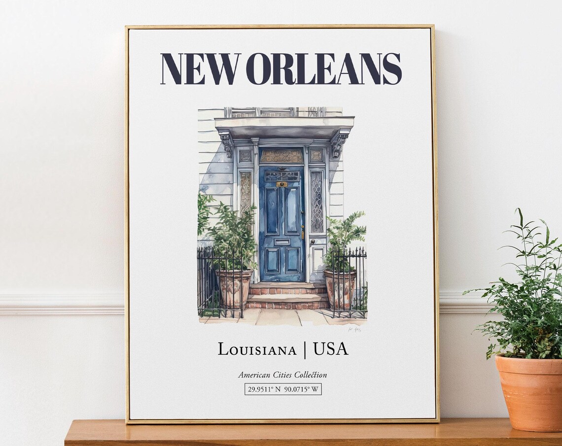 New Orleans Louisiana Minimalist Watercolor Travel Poster