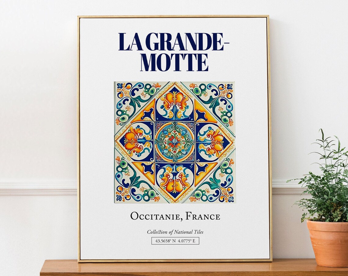 La Grandemotte Occitanie France Folk Tile Art Print