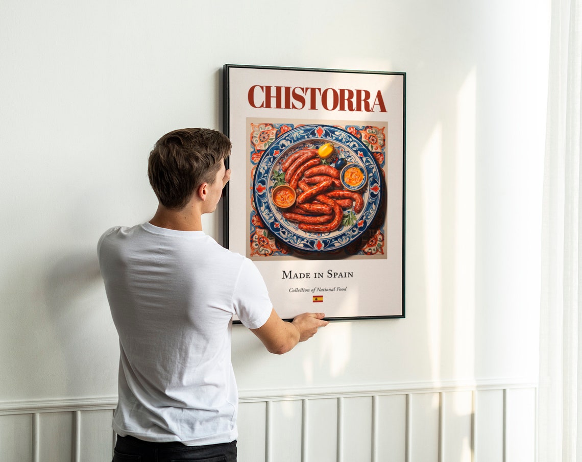 Chistorra on Maiolica Tile Plate, Spanish Food Art Print - Image 2