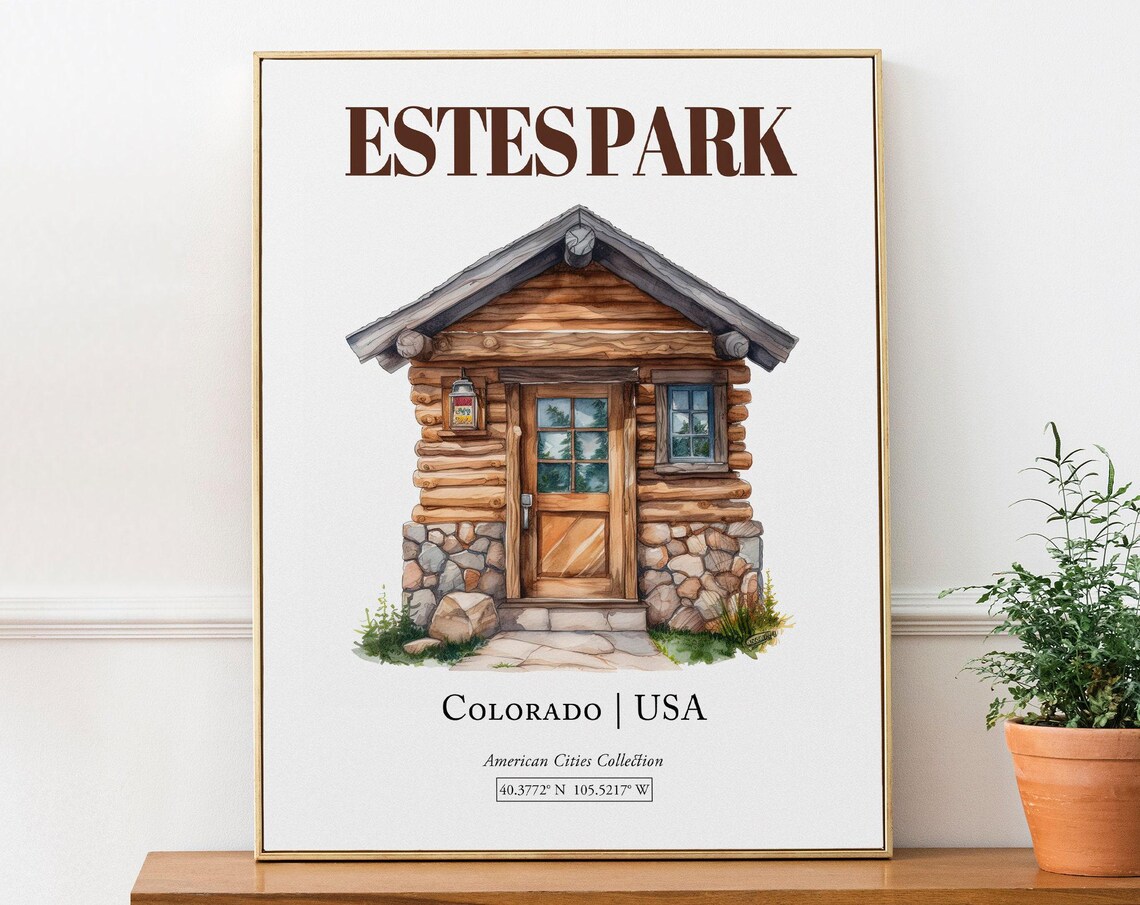 Estes Park Colorado USA Watercolor Travel Poster