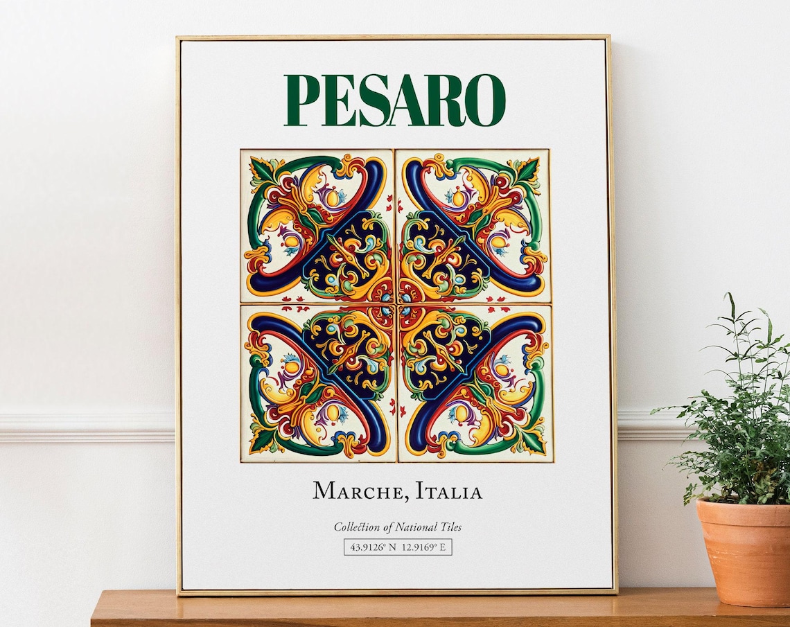 Pesaro Marche Italy Folk Maiolica Tile Travel Poster