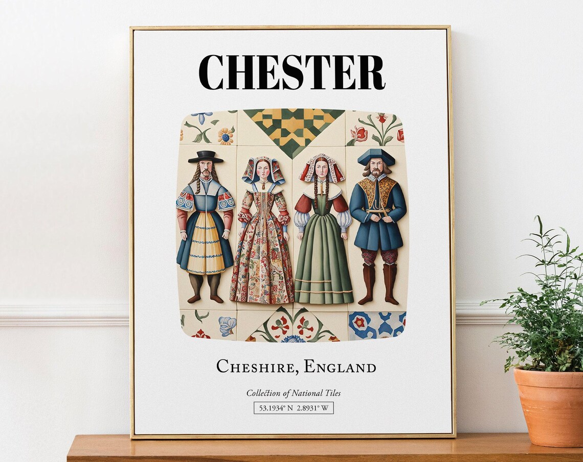 Chester Cheshire England Traditional Tile Pattern Poster Print