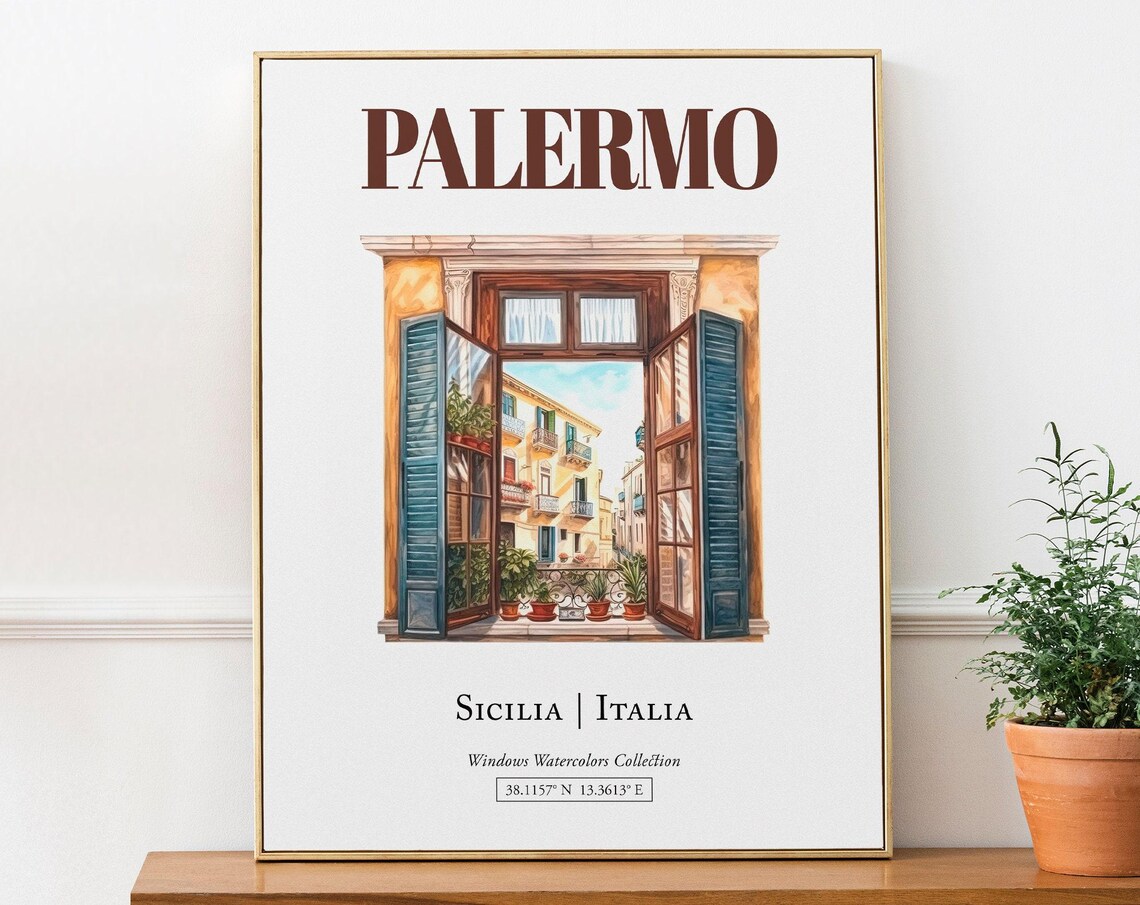 Palermo Sicilia Italia Travel Poster, Watercolor
