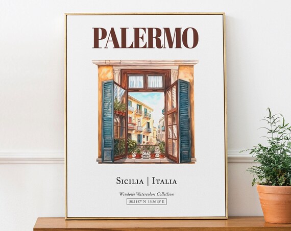 Palermo Sicilia Italia Travel Poster, Watercolor