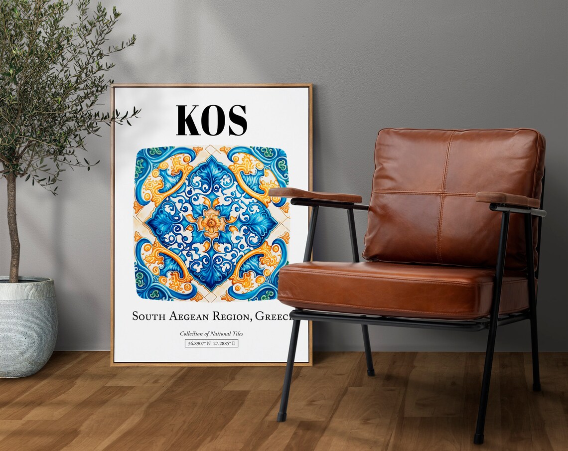 Kos Intricate Tile Art Poster, Greek Island Legacy - Image 4