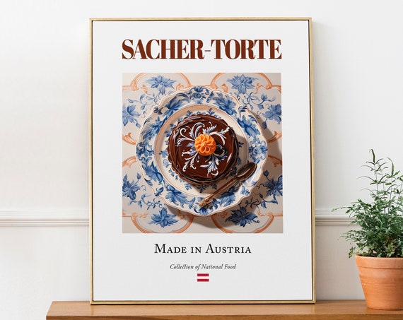 Sacher Torte on Maiolica Tile Plate, Austrian Food Art Print
