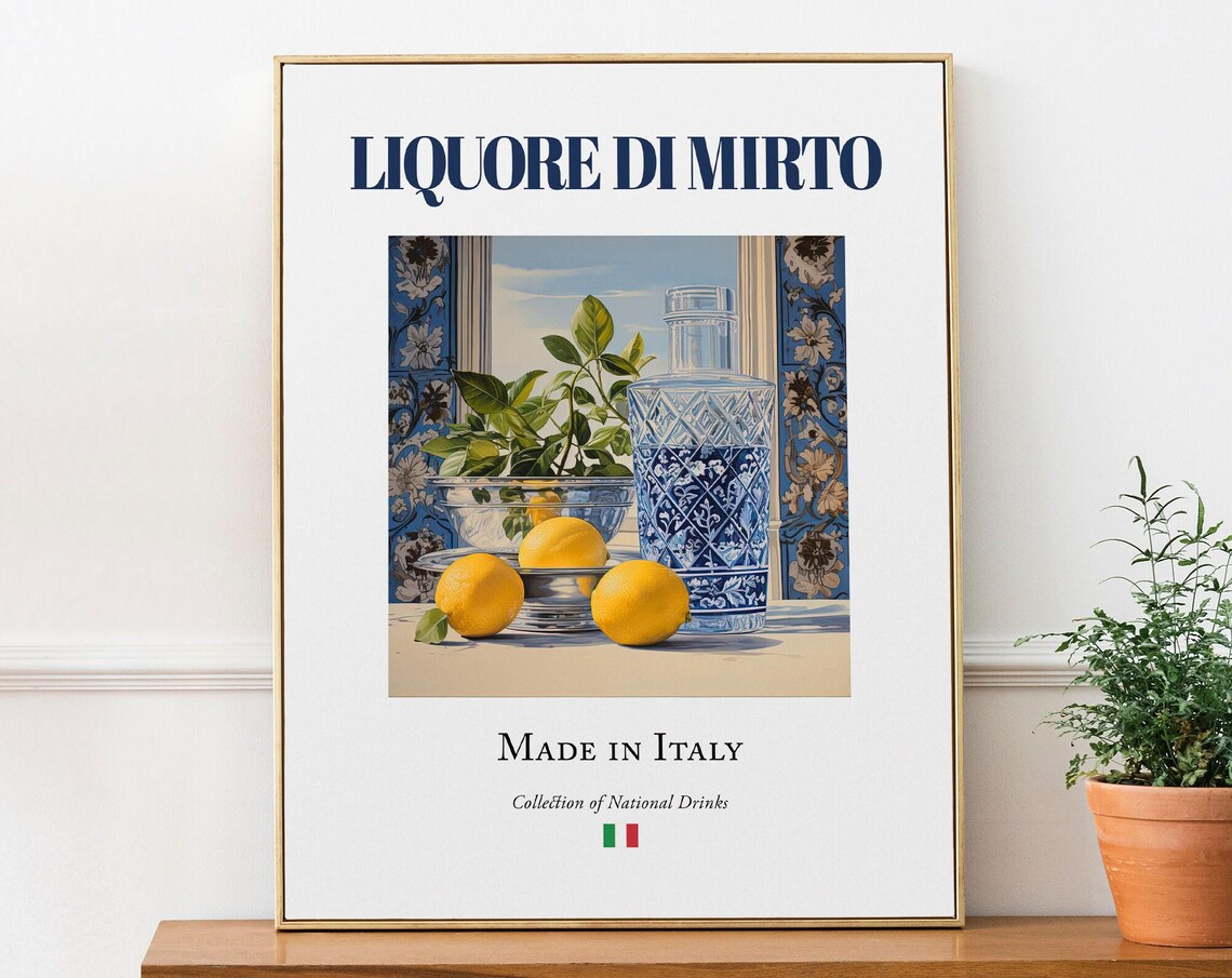 Liquore Di Mirto Maiolica Tile, Italian Beverage Poster