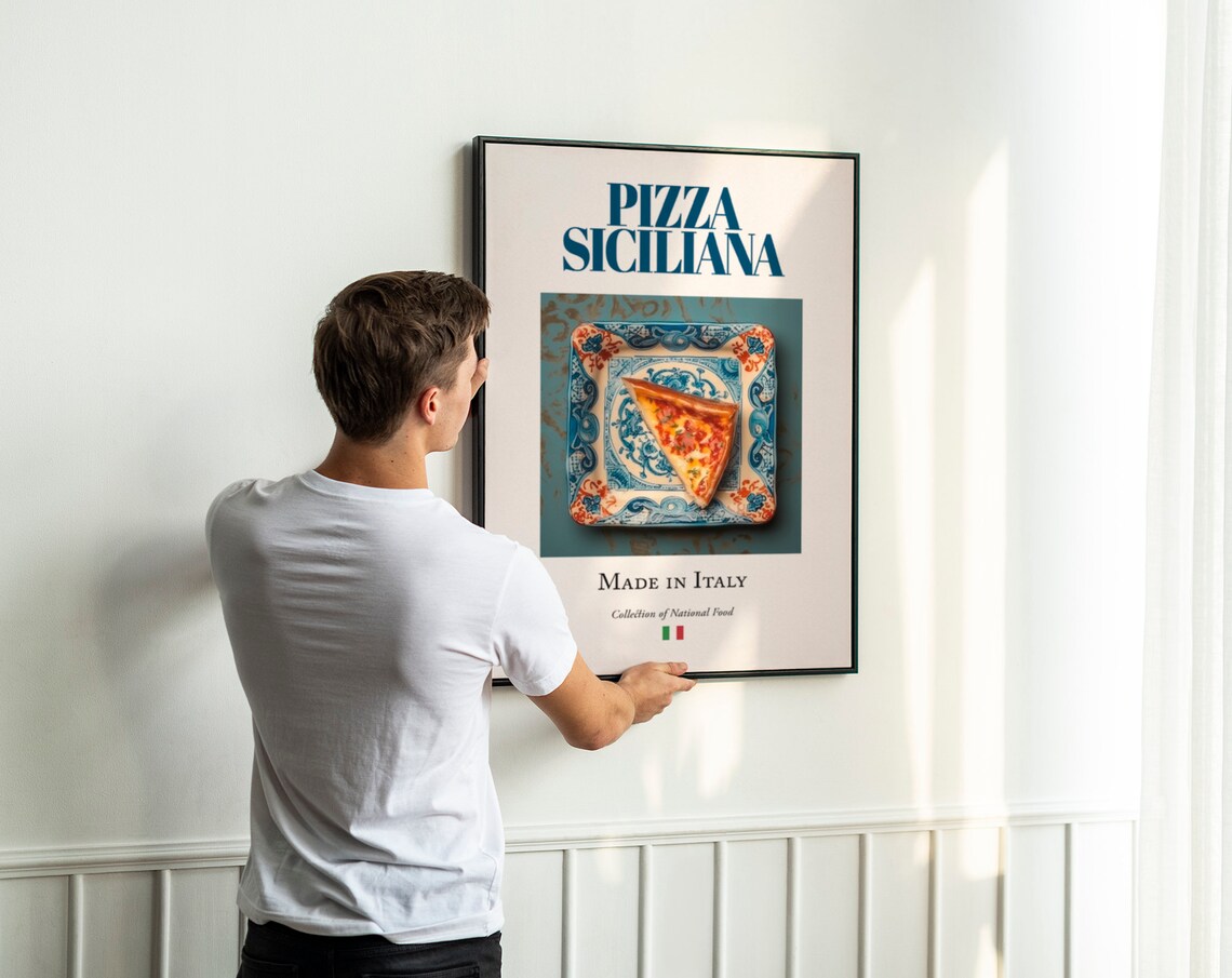 Pizza Siciliana on Maiolica Tile Plate, Art Print - Image 4