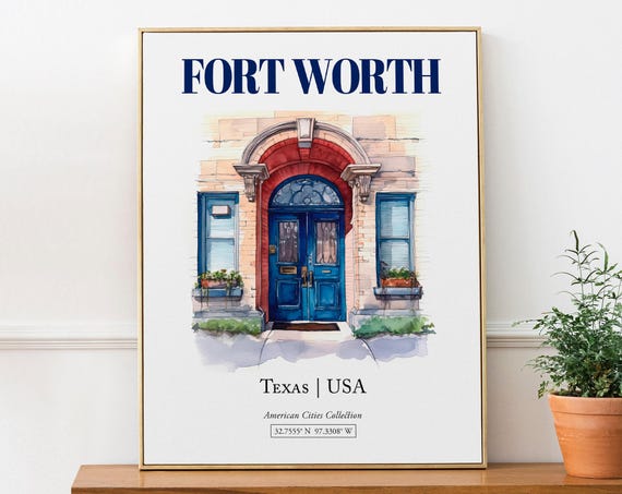 Fort Worth Texas USA Minimalist Watercolor Art Print