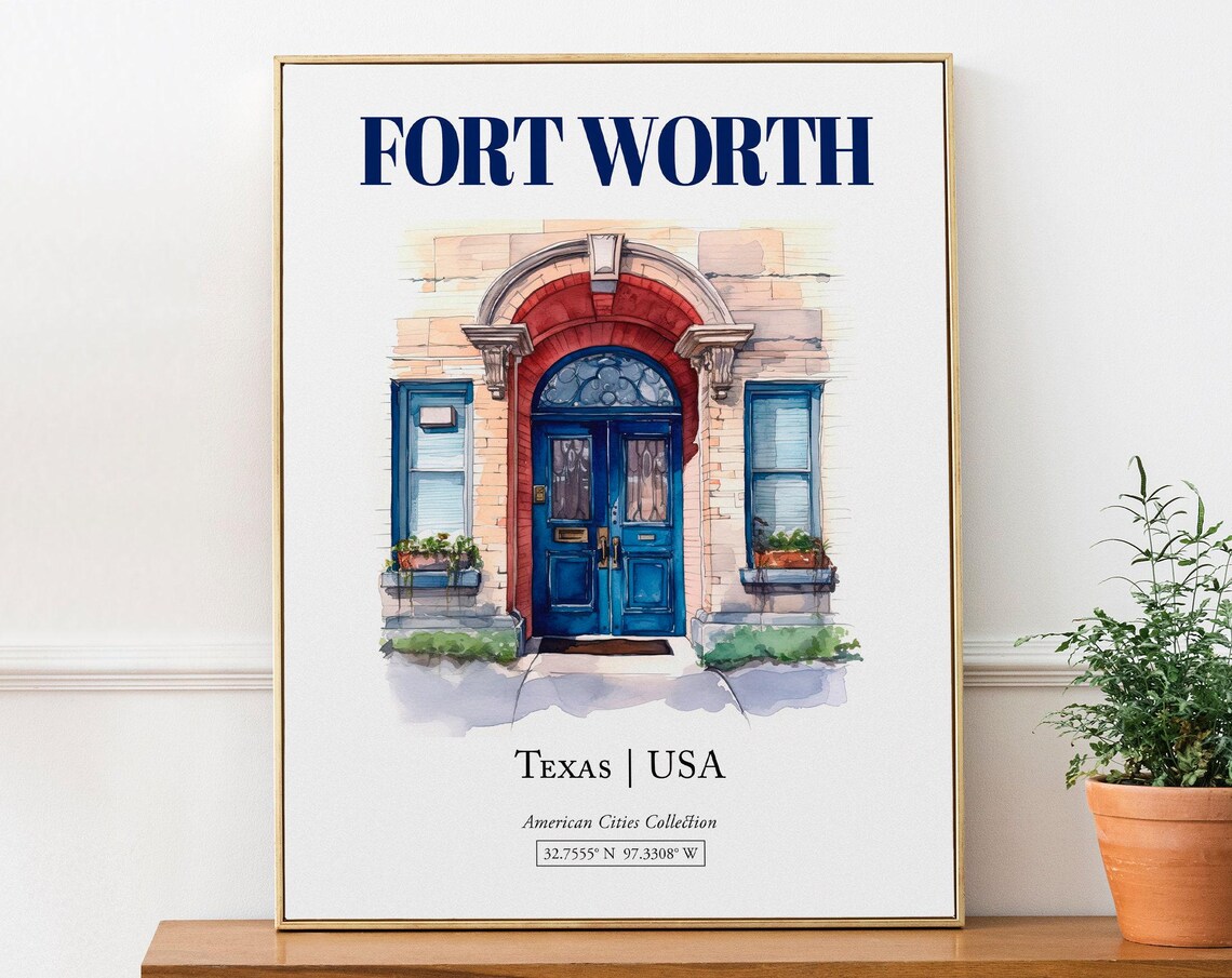 Fort Worth Texas USA Minimalist Watercolor Art Print