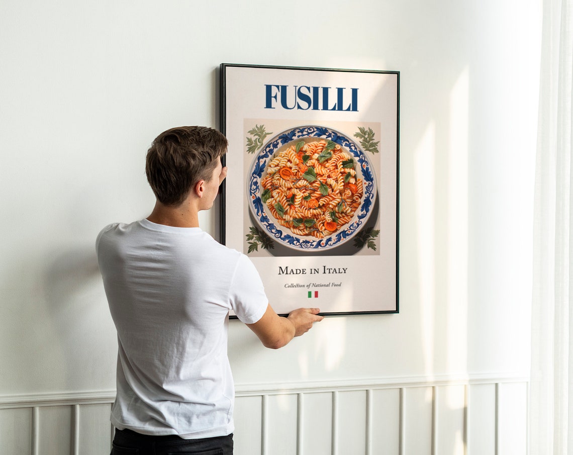 Fusilli on Maiolica Tile Plate, Italian Food Art Print - Image 3