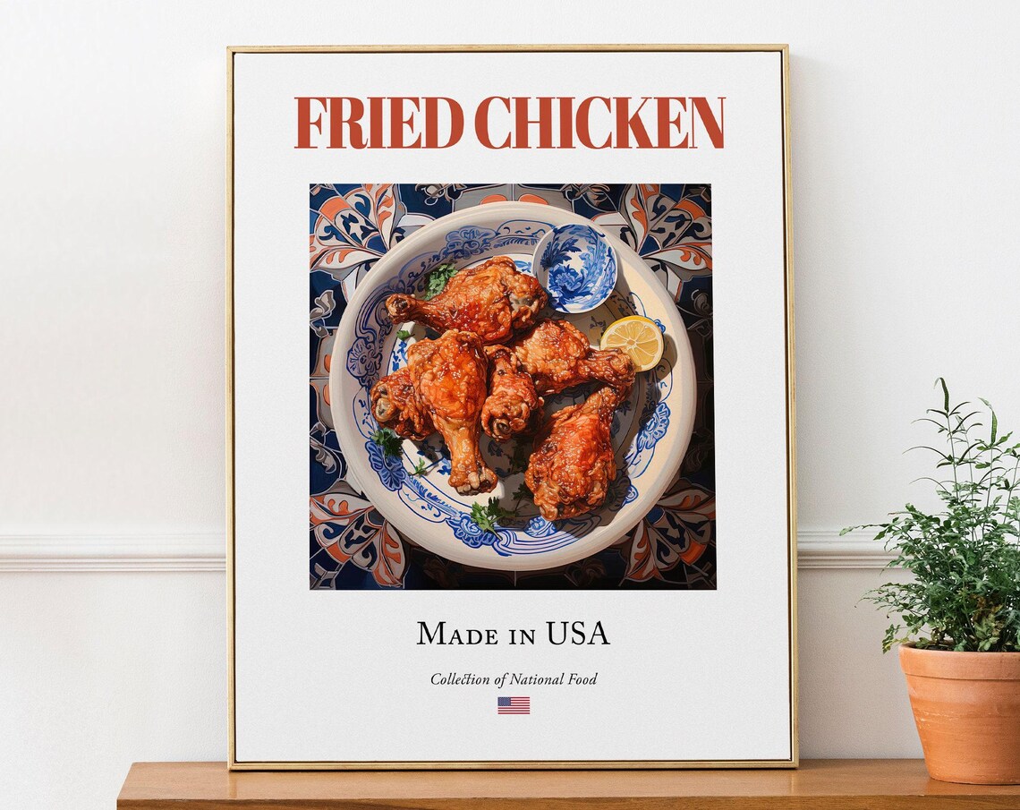 Fried Chicken On Maiolica Tile Plate, Kitchen Poster