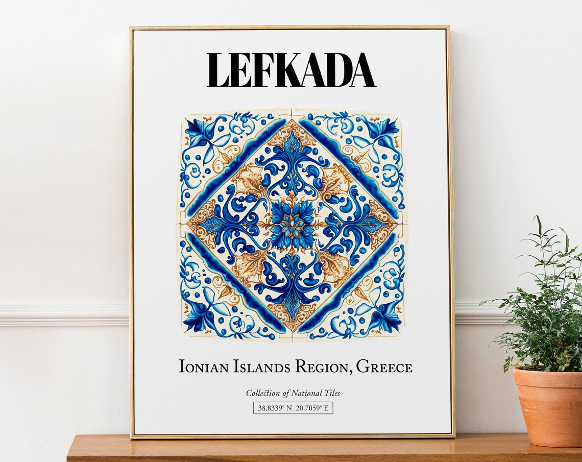 Lefkada Traditional Tile Artistry, Greek Island Art Print
