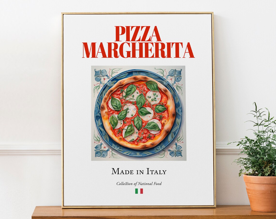 Pizza Margherita On Maiolica Tile Plate, Kitchen Wall Art Print