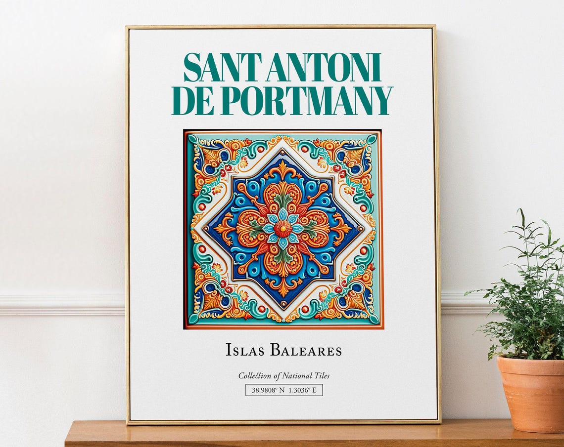 Sant Antoni De Portmany Islas Baleares Tile Art Travel Souvenir Poster