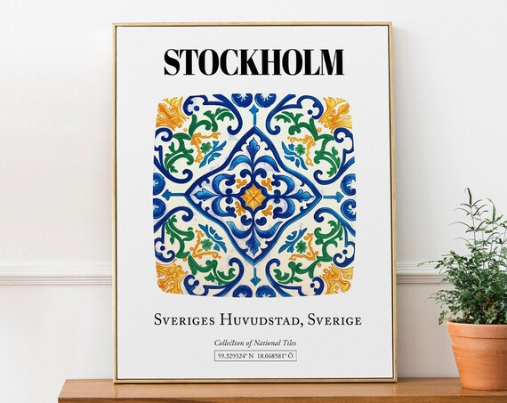 Stockholm Sverige Traditional Tile Pattern Art Print