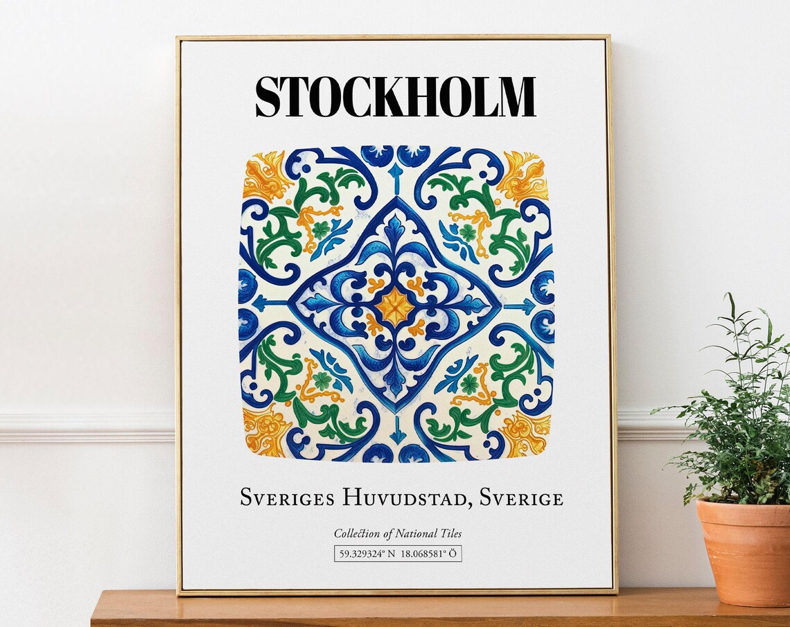 Stockholm Sverige Traditional Tile Pattern Art Print