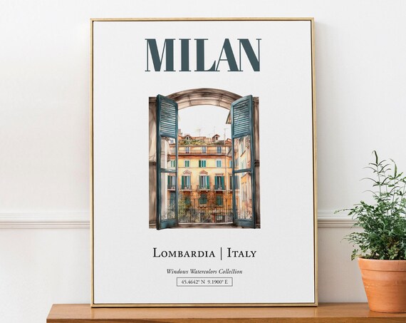 Milan Lombardia Italy Travel Poster, Watercolor Illustration