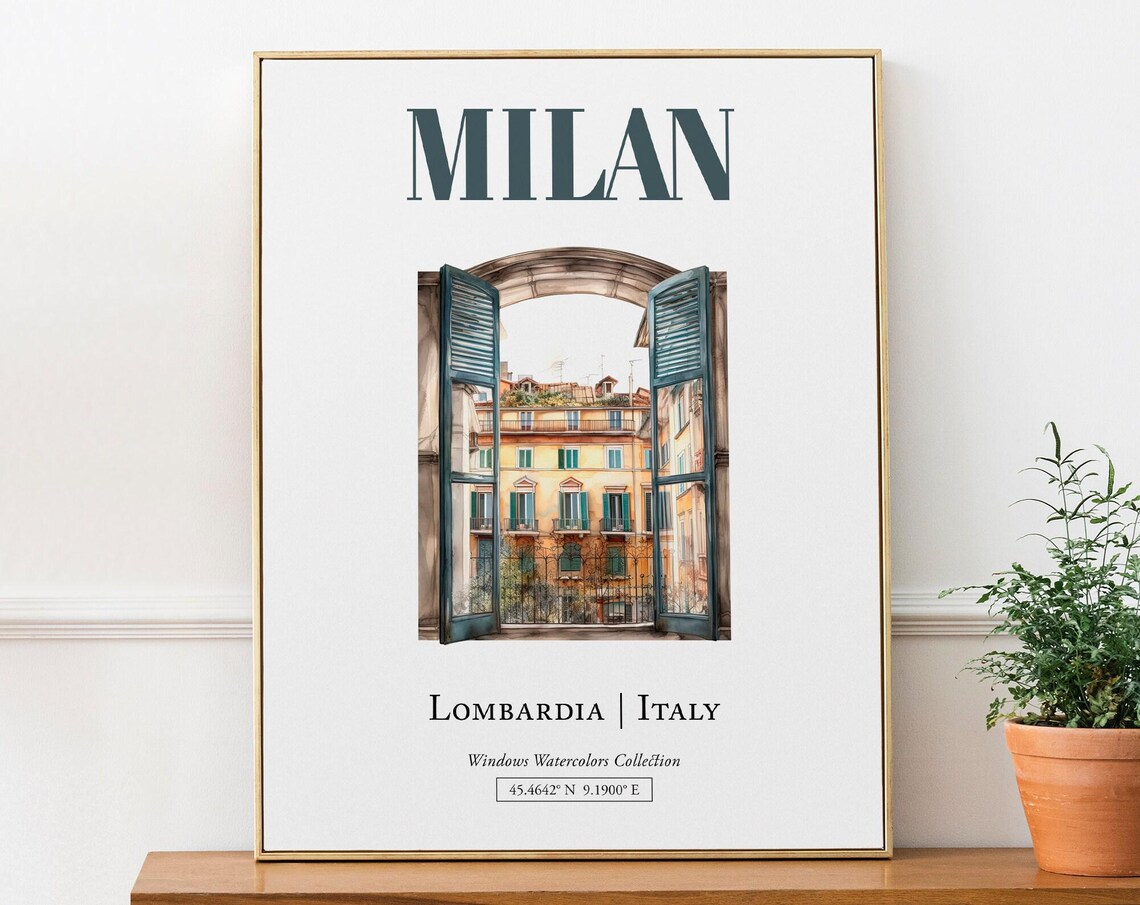 Milan Lombardia Italy Travel Poster, Watercolor Illustration