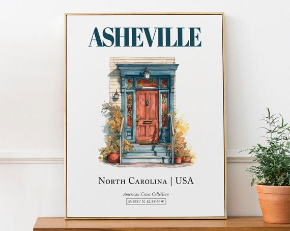 Asheville North Carolina Watercolor Travel Poster