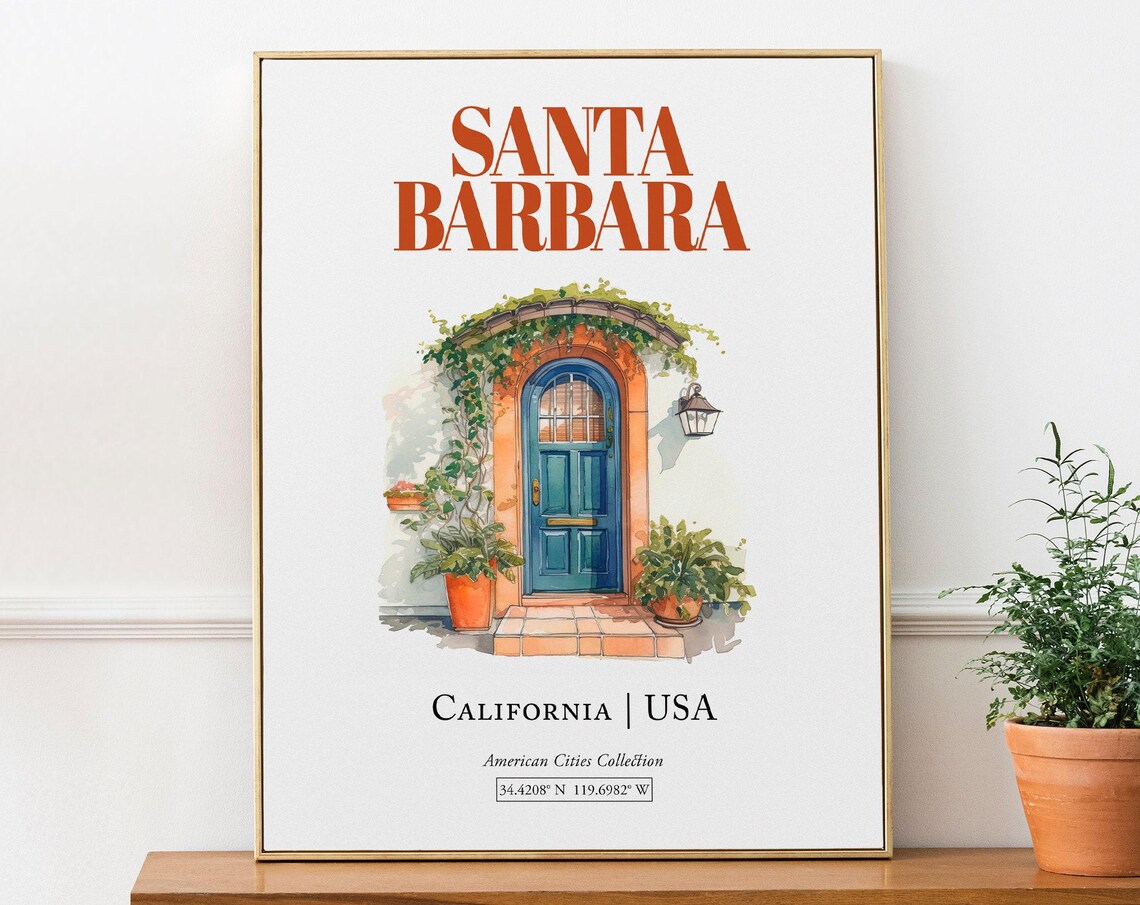 Santa Barbara USA Minimalistic Watercolor Door Poster