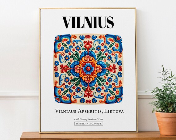 Vilnius Lithuania Traditional Tile Pattern Travel Poster