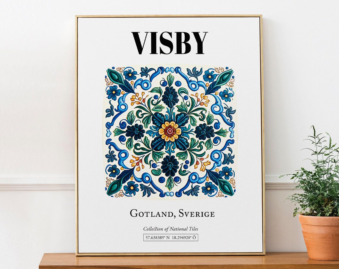 Visby Gotland Sverige Traditional Tile Pattern Poster