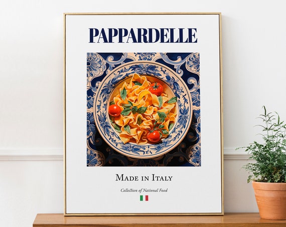 Pappardelle on Maiolica Tile Plate, Italian Food Art Print