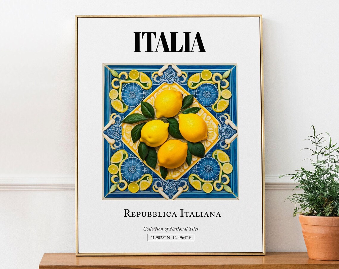 Italia Republica Italiana Tile Pattern With Lemons