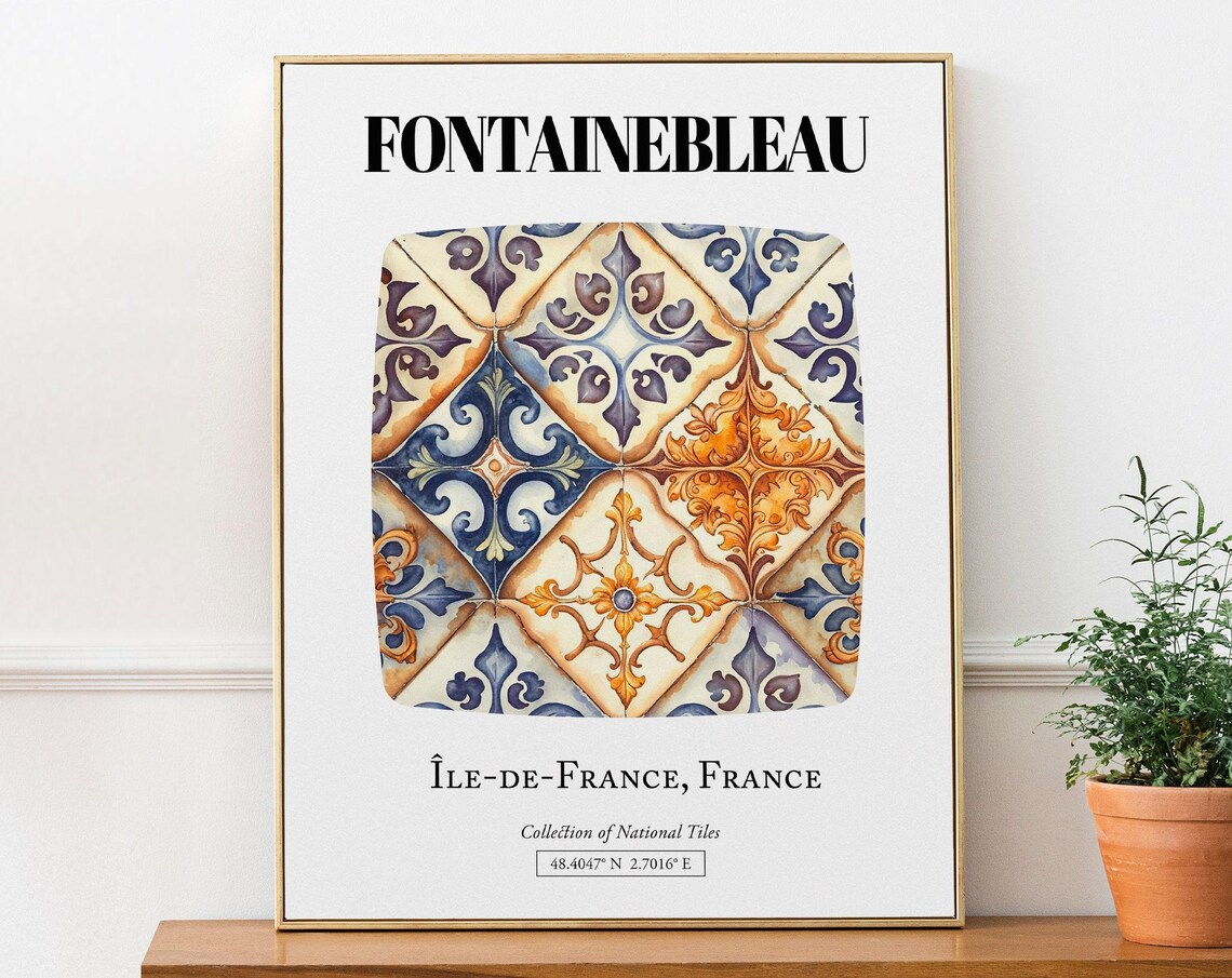 Fontainebleau France Folk Tile Pattern Art Print