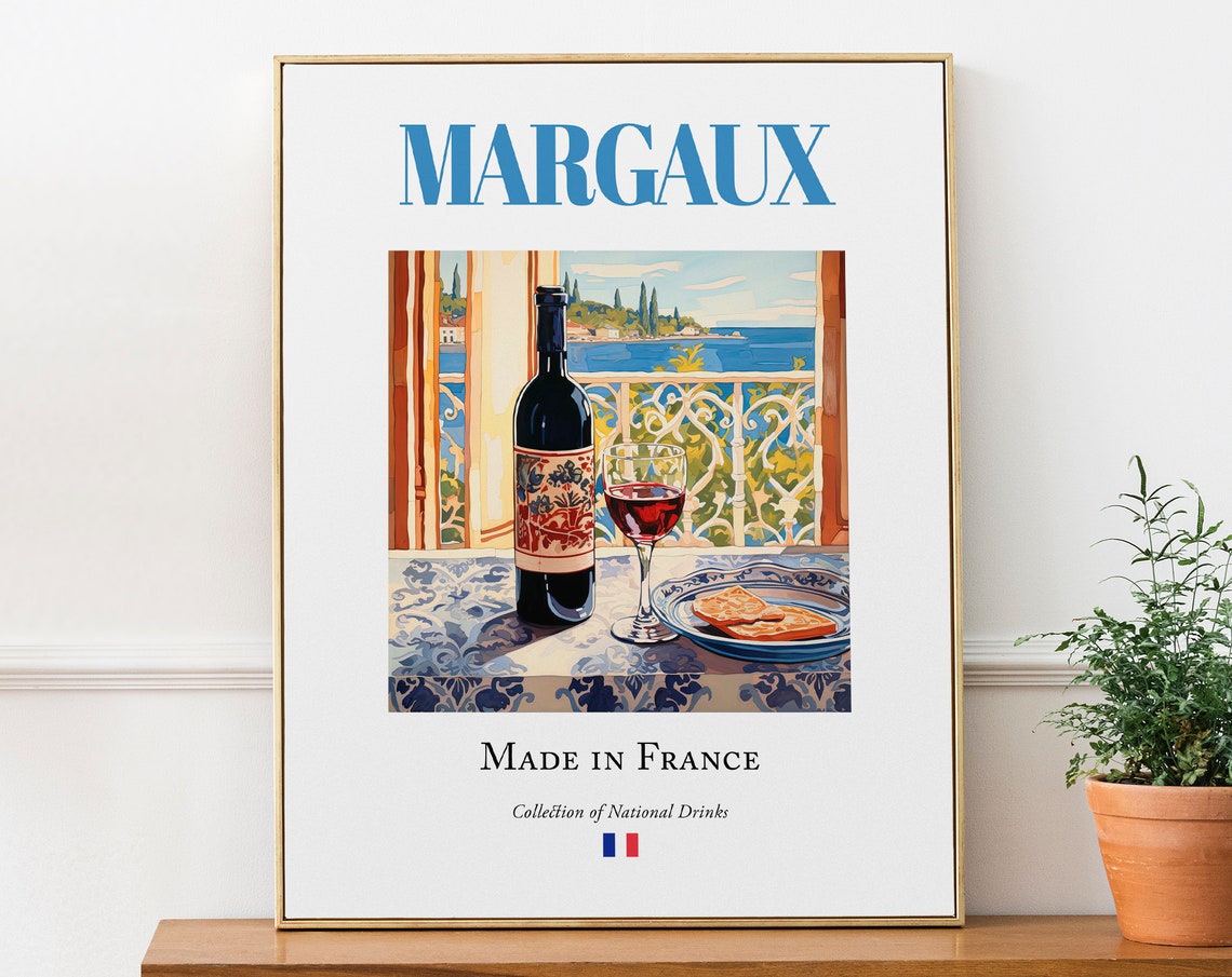 Margaux Wine on Maiolica Tile, Traditional Gironde Poster