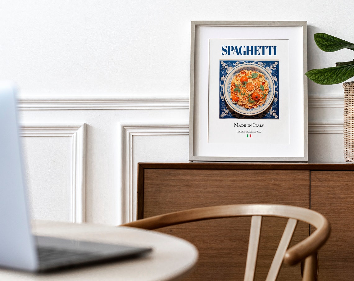 Spaghetti on Maiolica Tile Plate, Italian Food Art Print - Image 4