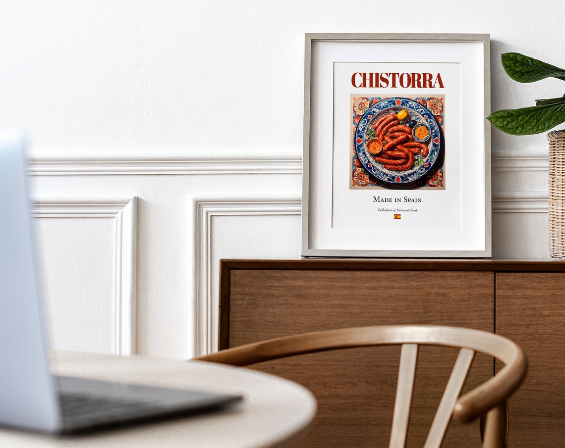 Chistorra on Maiolica Tile Plate, Spanish Food Art Print - Image 3