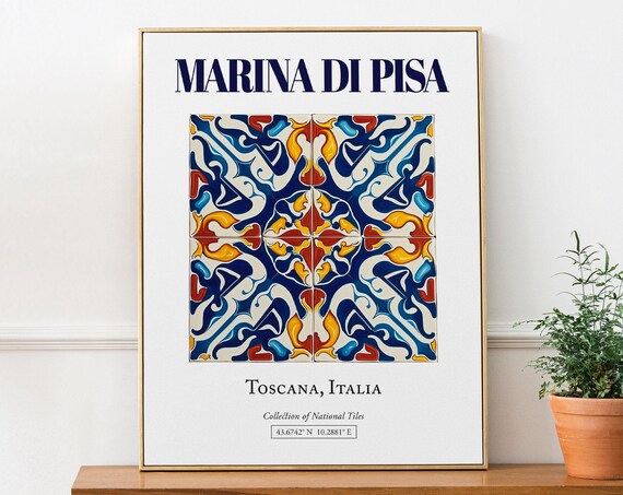 Marina Di Pisa Toscana Italy Travel Poster, Maiolica Tile